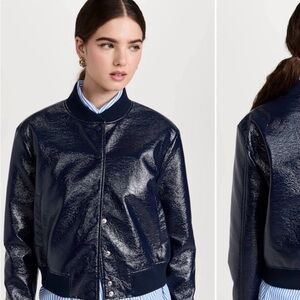 ba&sh Navy Patent Bomber Jacket